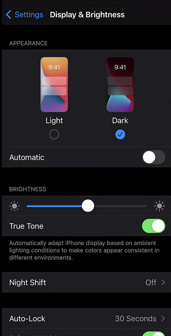 Turn on Dark mode on iOS devices